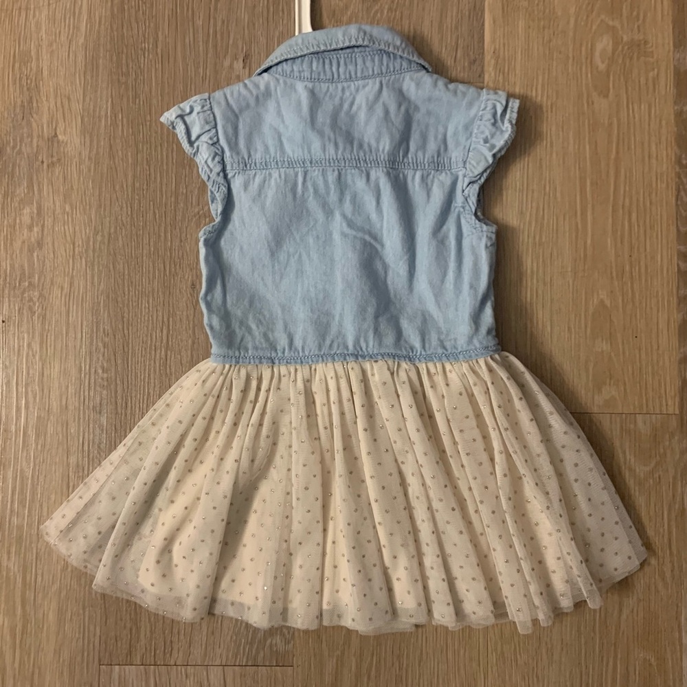 Guess Girl's Size 18 Months Light Blue Denim & Cream Sparkly Tutu Dress - Picture 7 of 9
